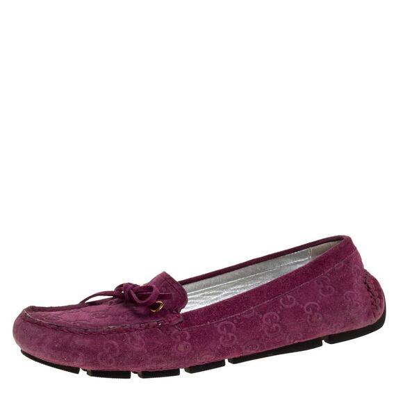 Gucci Purple GG Suede Leather Bow Slip On Loafers Size 36.5 - Picture 1 of 4
